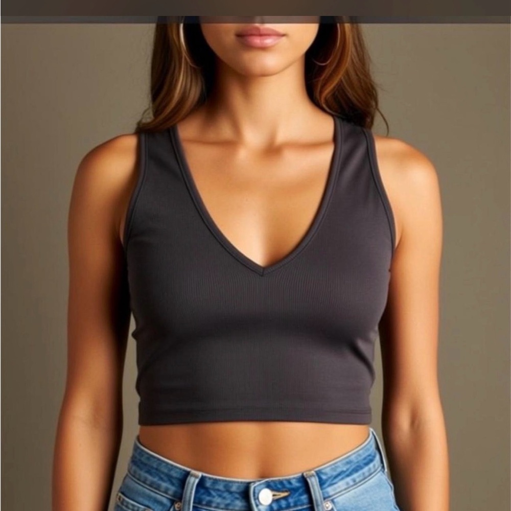 SHEIN Charcoal V-Neck Crop Top